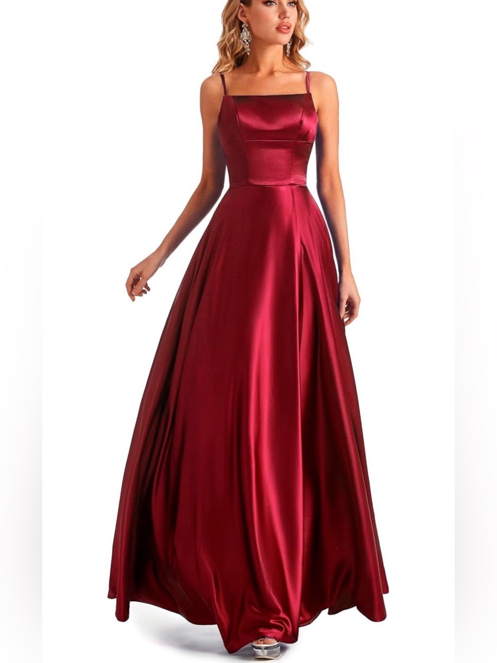 Satin Burgundy Spaghetti-Strap Maxi Dress